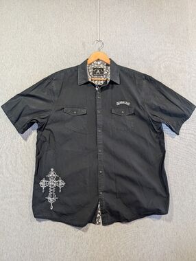 Rock Roll-N-Soul Skull Cross Shirt Men's 3XL Black White Button Up